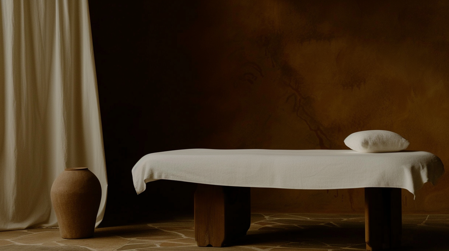 Solace Club — treatment room, warm light, linen, stillness